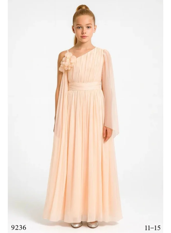 فيا بامبينو Soft Blush One-Shoulder Chiffon Gown